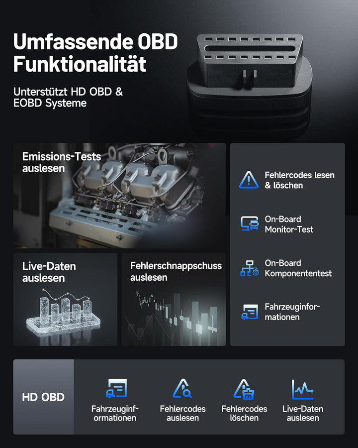 TOPDON ArtiDiag HD LKW Diagnosegerät, Professionelles LKW Scanner für Schwerlastfahrzeuge, 10 Rückst