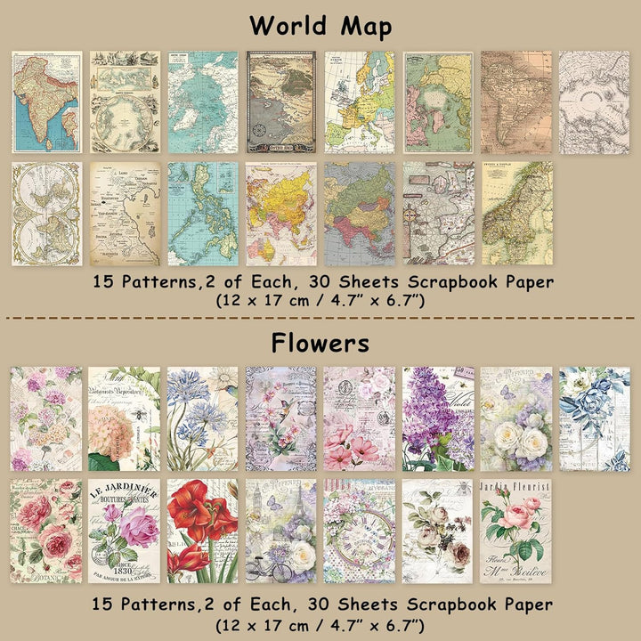 240 Blätter Vintage Scrapbooking Papier Deko 17x12cm Retro Scrapbooking Zubehör Tagebuch Papier Bast