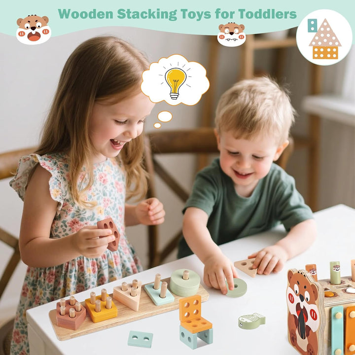 Holz Montessori Spielzeug für Kleinkinder 1-3 Jahre, Baby Hammerbank mit Xylophon &amp; Angelspiel, Auto