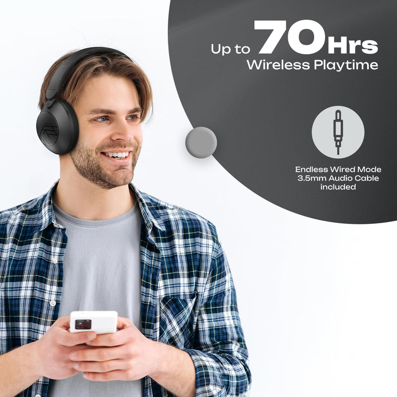 PowerLocus Bluetooth Kopfhörer Over Ear, Active Noise Cancelling Kopfhörer mit Mikrofon, 70std Spiel