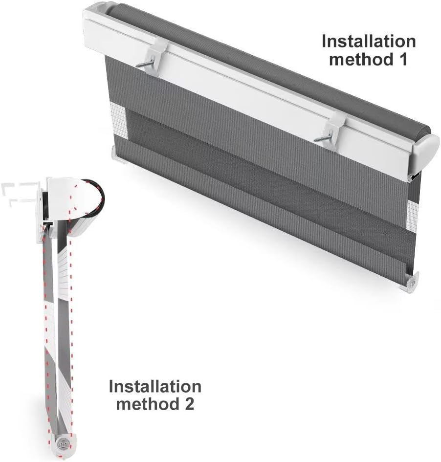 OBdeco Doppelrollo Duo Rollo Klemmfix ohne Bohren B95cm x H150cm(Stoffbreite 91 cm) Grau für Türen u