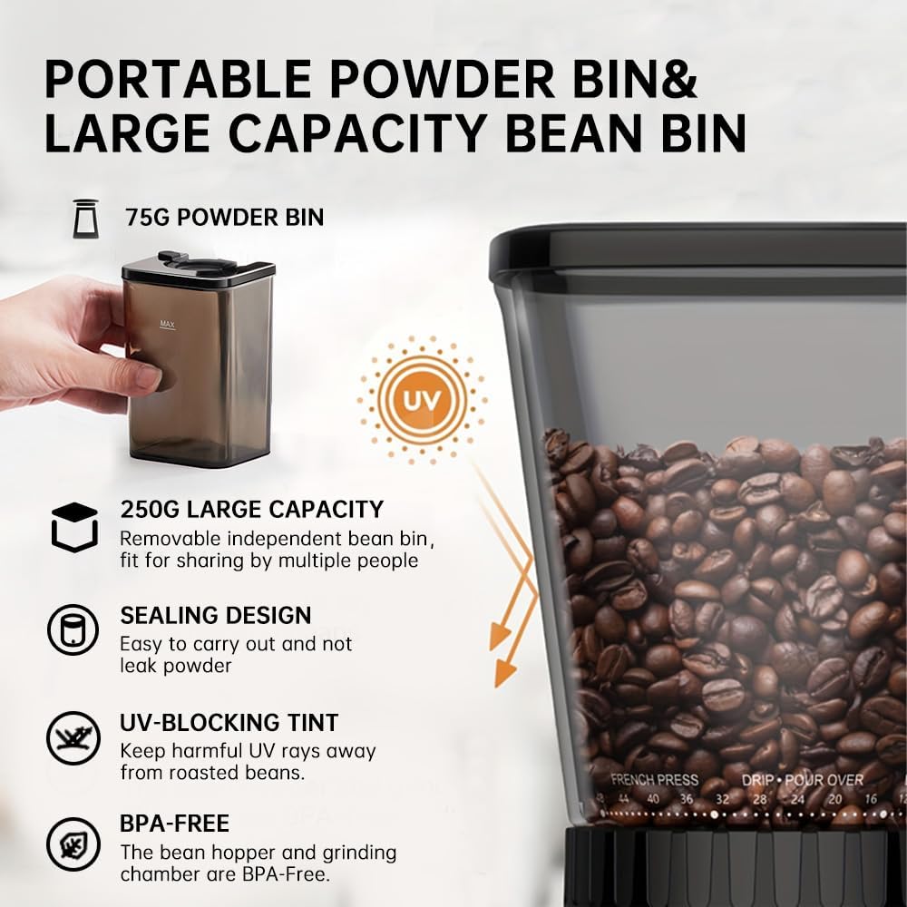 Cafelffe MK-301 Kaffeemühle mit konischem Mahlwerk – Elektrische automatische Bohnenmühle mit 420 Ma