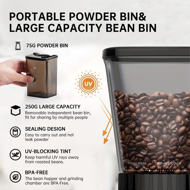 Cafelffe MK-301 Kaffeemühle mit konischem Mahlwerk – Elektrische automatische Bohnenmühle mit 420 Ma