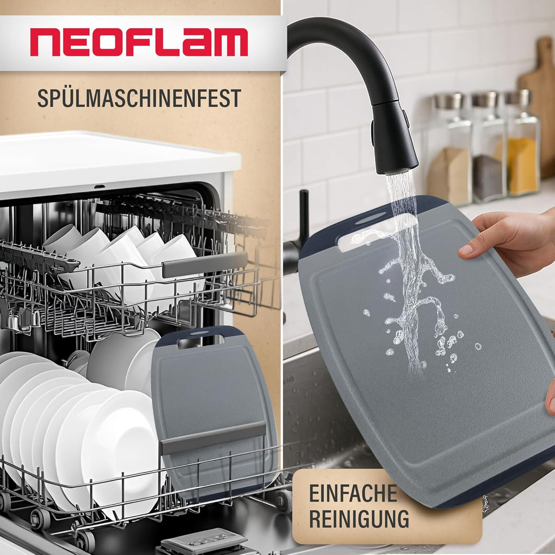 NEOFLAM® – Antibakterielles Schneidebrett Kunststoff rutschfest - 3er Set Schneidbretter Microban® S