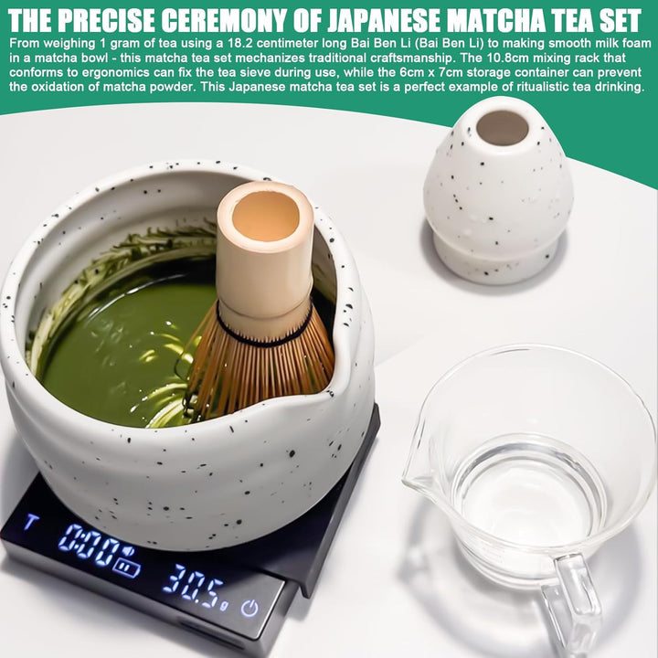 7 Stück Premium Matcha Set: Japanisches Matcha Tea Set Komplett mit Keramik Matcha Schale, Chasen, L