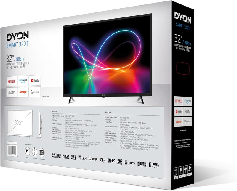 DYON Smart 32 XT 80 cm (32 Zoll) Fernseher (HD Smart TV, HD Triple Tuner (DVB-C/-S2/-T2), Prime Vide