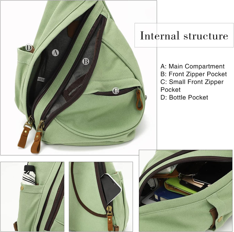 KL928 Canvas Sling Bag Rucksack Damen und Herren – Schulterrucksack Umhängetasche Crossbag Verstellb