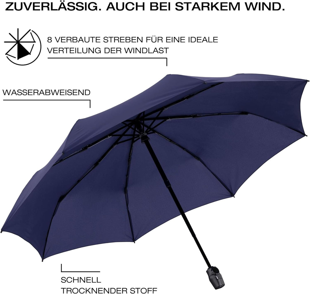 Knirps Taschenschirm T.200 Medium Duomatic in Navy mit Schutzhülle I Regenschirm mit Duomatic-Funkti
