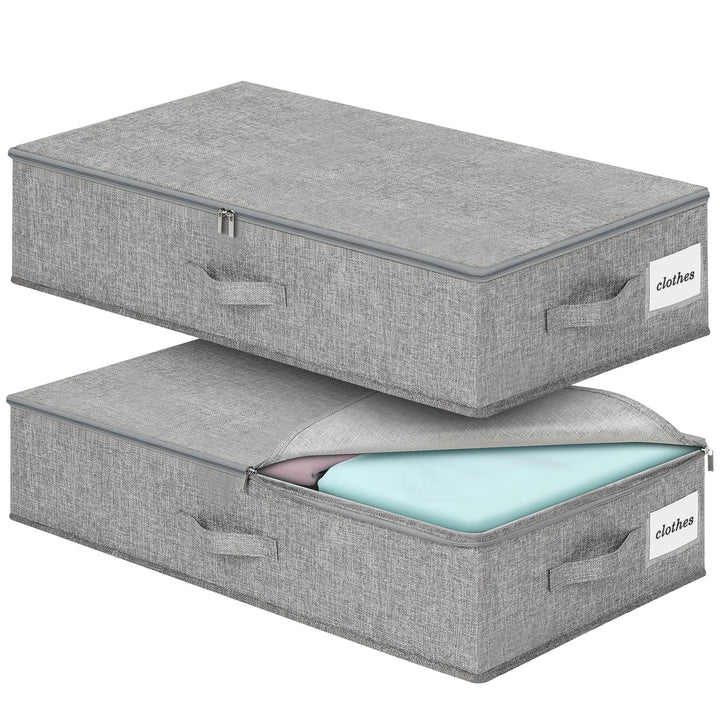 Cozary 2 Stück Unterbett Aufbewahrungsbox Stabil, Faltbare Aufbewahrungsboxen mit Deckel, 3 Griffen