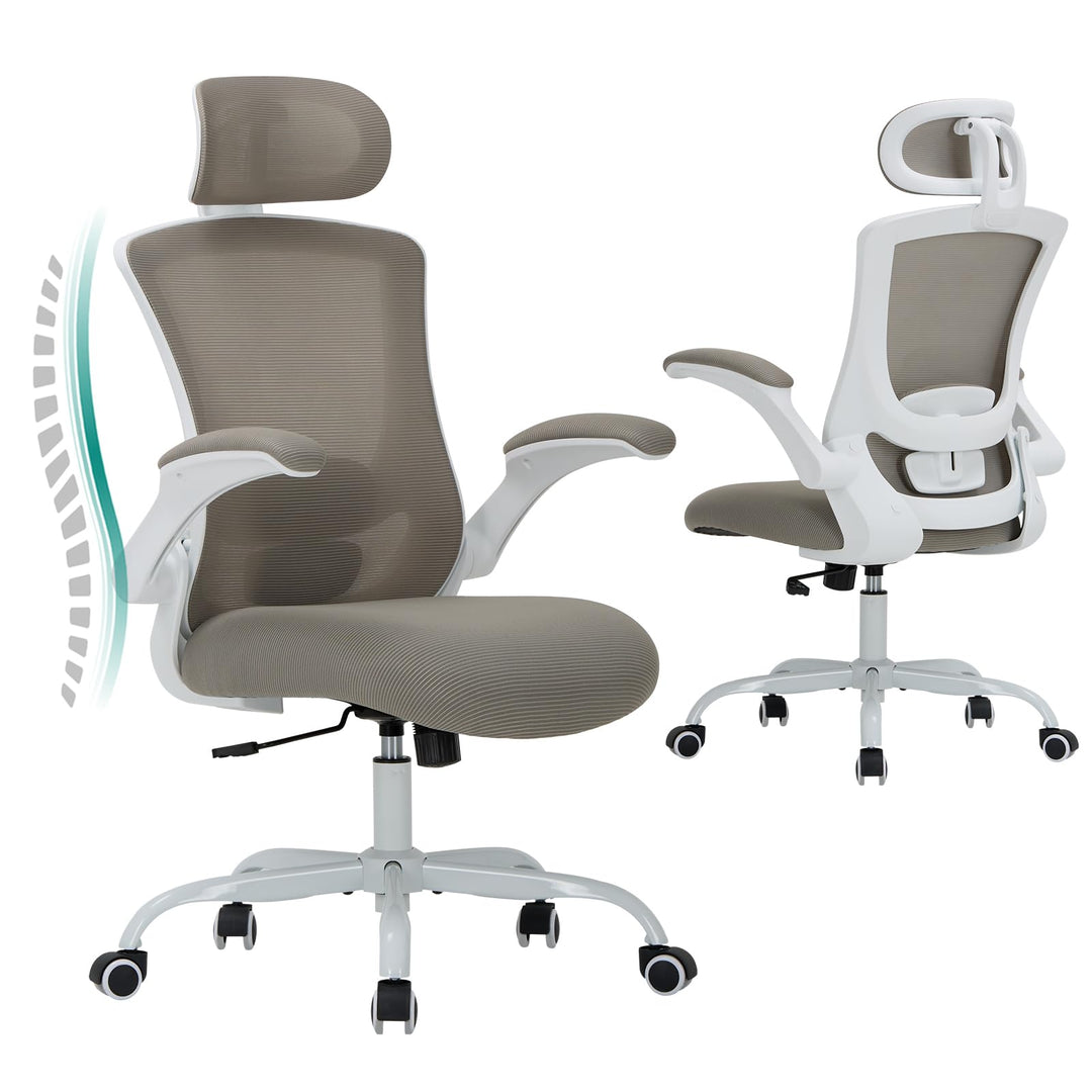 COLAMY Bürostuhl Ergonomisch, Netz-Schreibtischstuhl mit Verstellbarer Kopfstütze, Chefsessel Office