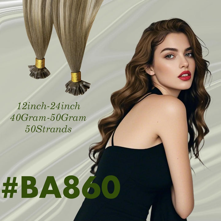 RUNATURE Bonding Extensions Echthaar 1g Lang 50cm Haarextensions Echthaar Keratin Blond Balayage 50g