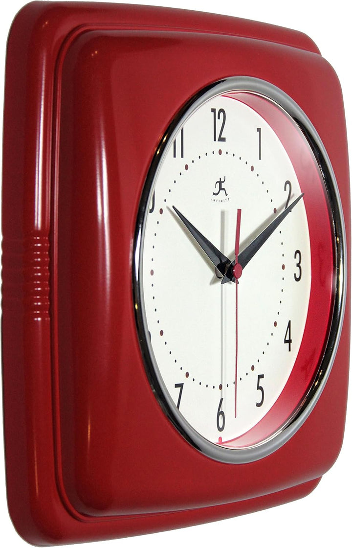 Infinity Instruments Quadratische Wanduhr mit Quarz-Uhrwerk, geräuschlos, 22,9 cm Antik rot, Rot