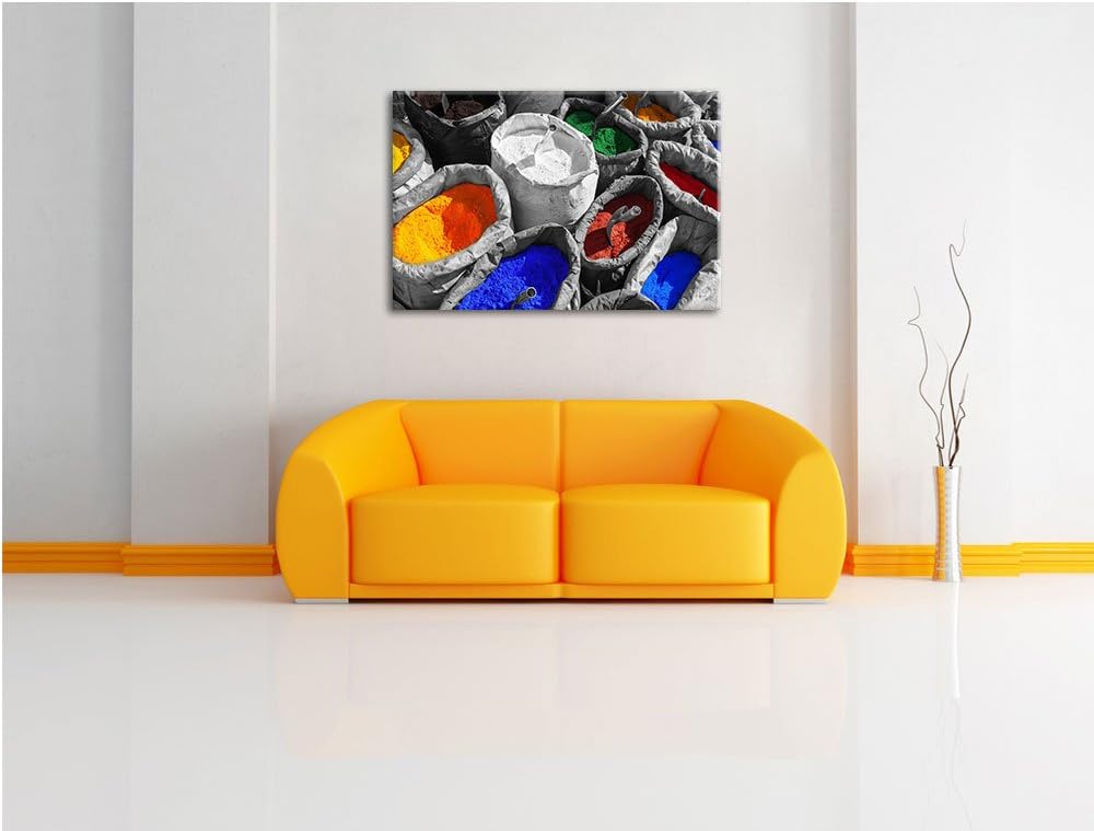 Bunte Farben für Holi Festival schwarz/weiss Format: 100x70 auf Leinwand, XXL riesige Bilder fertig
