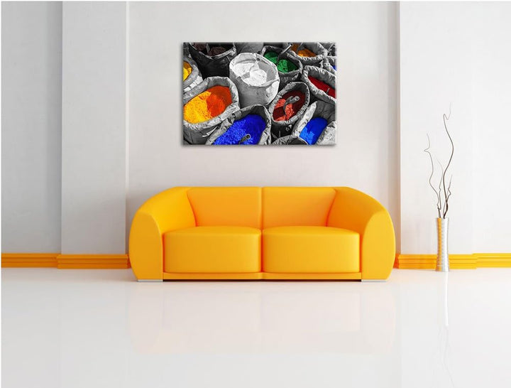 Bunte Farben für Holi Festival schwarz/weiss Format: 100x70 auf Leinwand, XXL riesige Bilder fertig