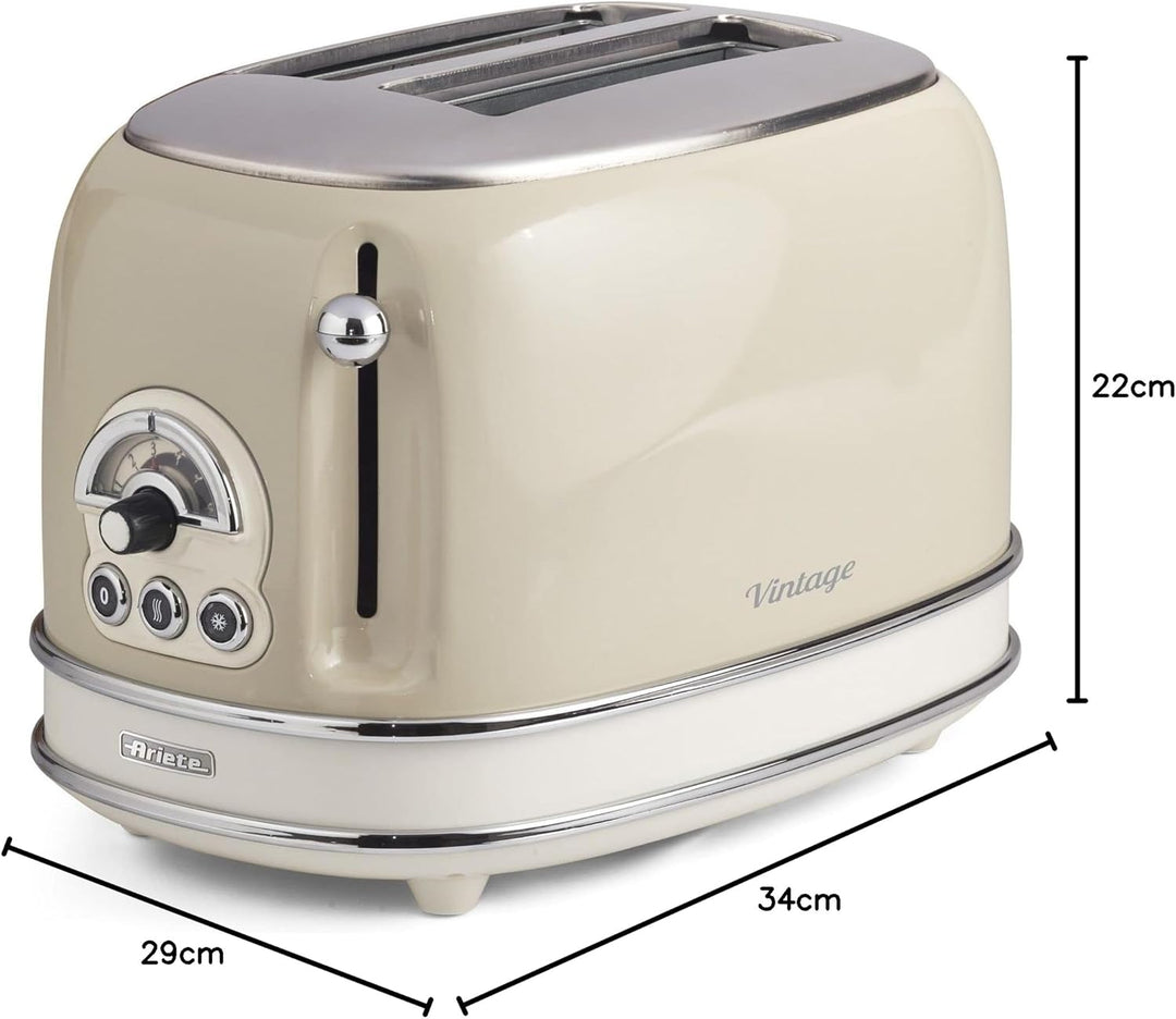 Ariete Vintage 155, 2-Scheiben-Toaster, Retro Toaster mit 6 Toaststufen, Automatischer Auswurf, Auft