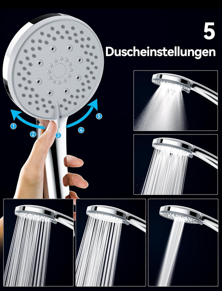 Duschkopf, Hochdruck-Duschkopf mit 5 Strahlarten, universeller Handbrause-Duschkopf für Regendusche