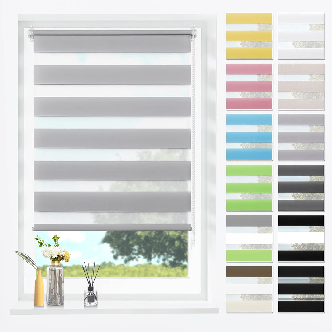 SBARTAR Doppelrollo Klemmfix Duo Rollos für Fenster ohne Bohren & zum Bohren, Grau B90 x H130 cm (St