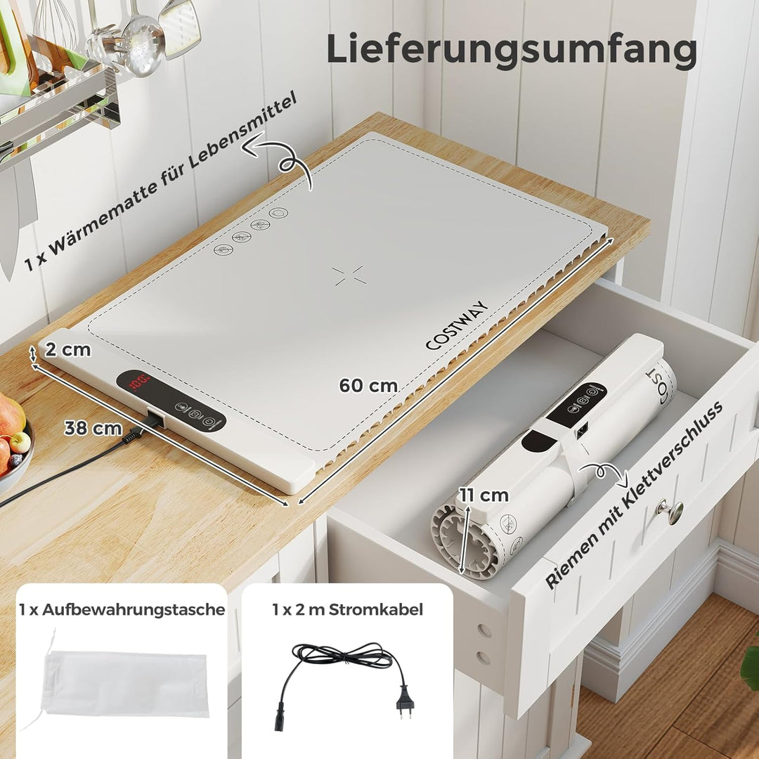 COSTWAY Elektrische Wärmematte Silikon für Lebensmittel, Rollbare Warmhalteplatte, Speisewärmer mit