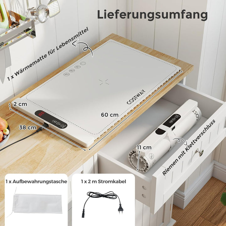 COSTWAY Elektrische Wärmematte Silikon für Lebensmittel, Rollbare Warmhalteplatte, Speisewärmer mit
