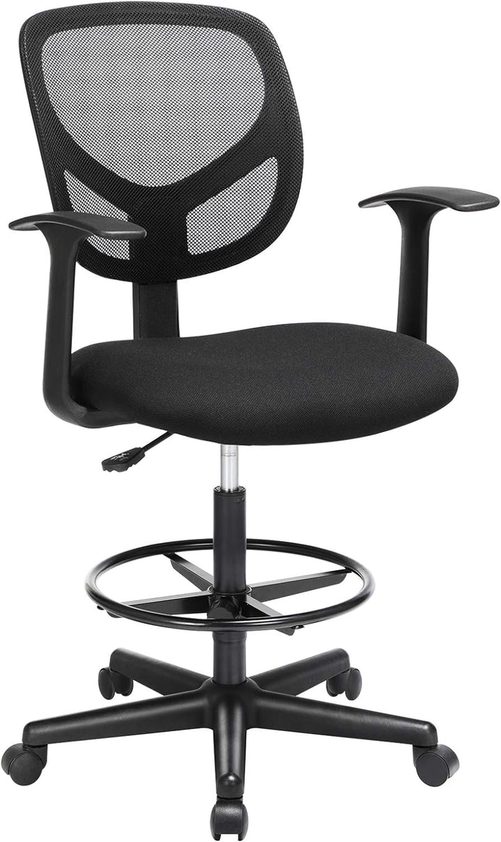 SONGMICS Arbeitsstuhl, Ergonomischer Bürostuhl mit Armlehnen, Sitzhöhe 55-75 cm, Hoher Drehstuhl mit
