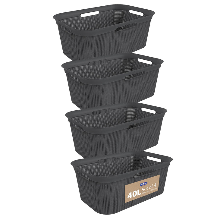 Rotho Brisen 4er-Set Wäschekorb 40l, Kunststoff (PP) BPA-frei , anthrazit,