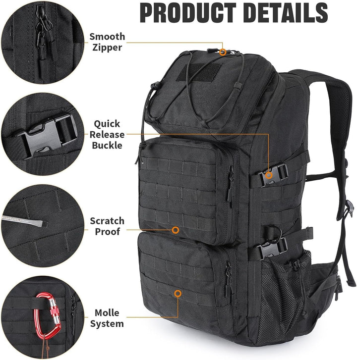 VINBAGGE Molle Rucksack Herren Wanderrucksack Taktischer Backpack Schulrucksack 900D Nylon Mehrere T