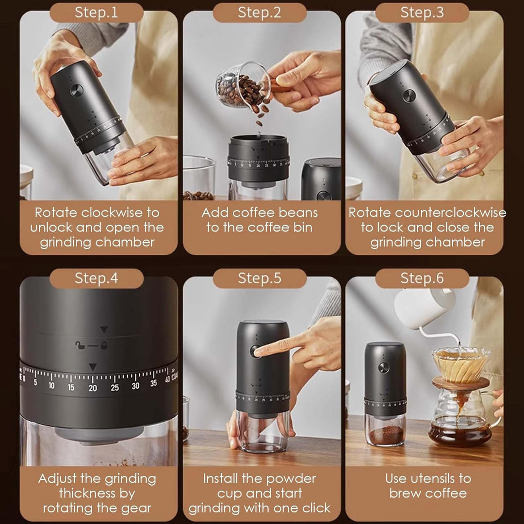 Elektrische Kaffeemühle, USB, wiederaufladbar, mit Keramik-Konik, tragbare Kaffeemühle mit mehreren