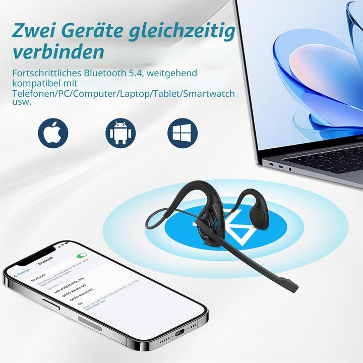 BANIGIPA Bluetooth-Headset mit Boom-Mikrofon, Open-Ear-Kopfhörer mit Geräuschunterdrückung Mikrofon,
