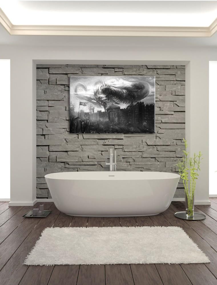 Pixxprint Drache über der Festung als Leinwandbild/Grösse: 100x70 / Wandbild/Kunstdruck/fertig bespa