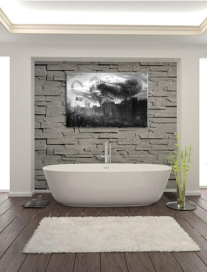 Pixxprint Drache über der Festung als Leinwandbild/Grösse: 100x70 / Wandbild/Kunstdruck/fertig bespa