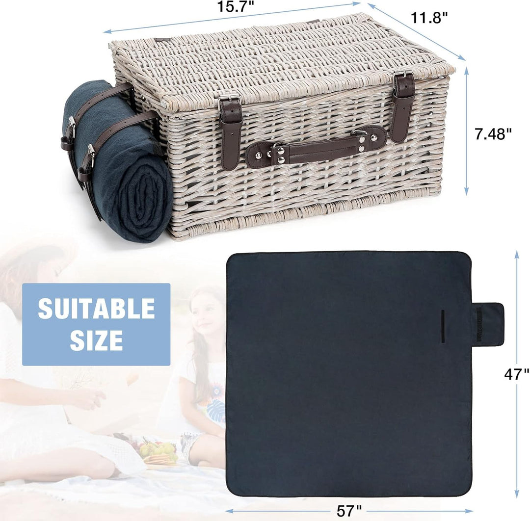 Picknickkorb-Sets für 4 Personen mit Isolierschicht, wasserdichte Picknickdecke, Geschirr für Famili
