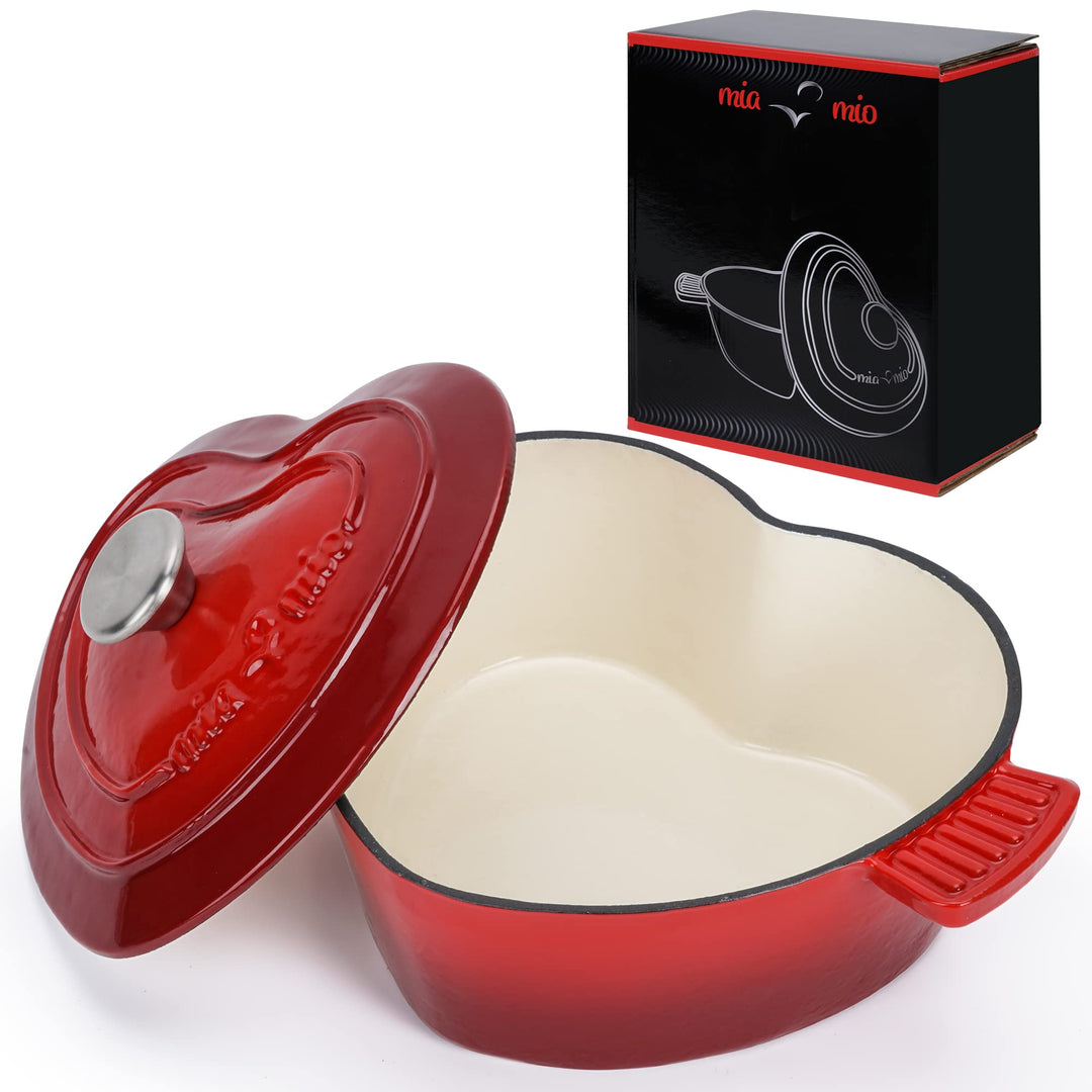 MIAMIO – Emaille Gusseisen Topf in Herzform (3 Liter, 24 cm) / Geschenk zu Weihnachten für alle Herd