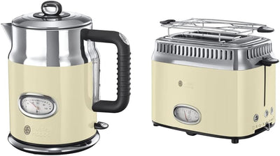 Russell Hobbs Retro Vintage Cream Wasserkocher + Toaster Wasserkocher + Toaster Set, Wasserkocher +