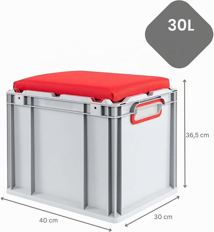 PROREGAL Eurobox NextGen Seat Box Rot | HxBxT 36,5x30x40cm | 30 Liter | Griffe geschlossen | Eurobeh