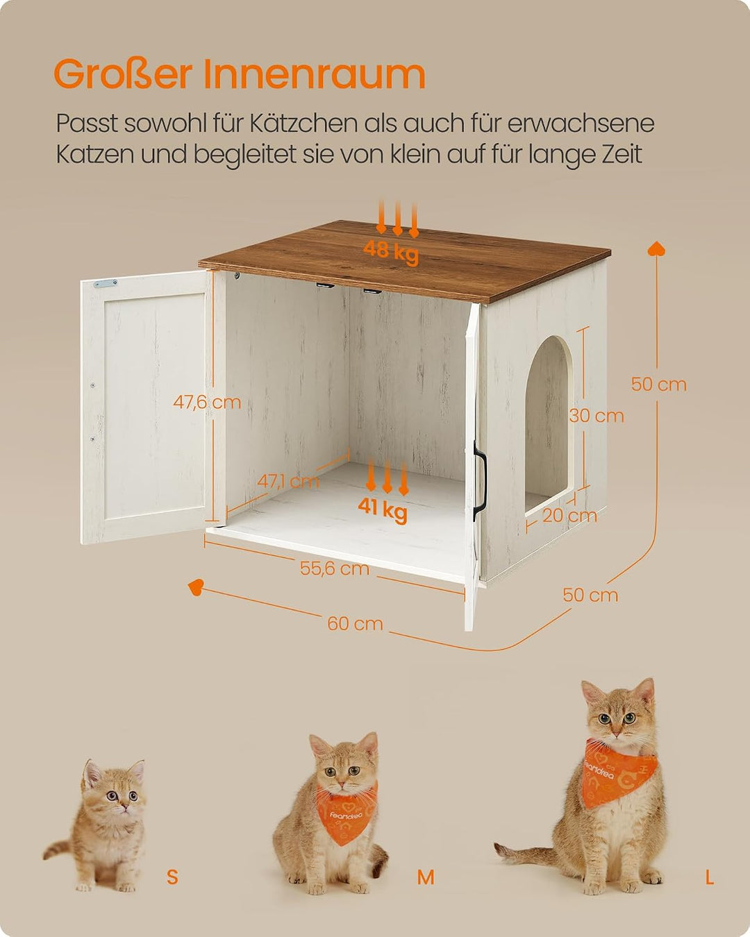 Feandrea Katzenhaus, Katzenklo-Schrank, versteckte Katzentoilette, Beistelltisch, für Haustiere im I