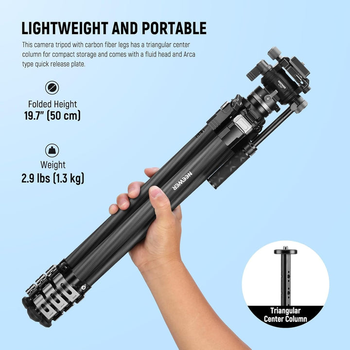 NEEWER 60,4" Reisestativ aus Carbonfaser mit abnehmbarem gedämpftem Fluidkopf, leichtes Video Kamera