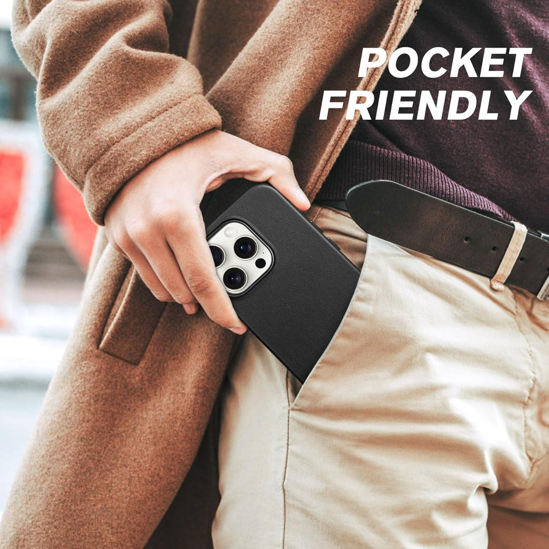 SHIELDON Hülle für iPhone 15 Pro Handyhülle Case [Echtleder] [Kabellos Laden] [Magnet] [Ultra Dünn]