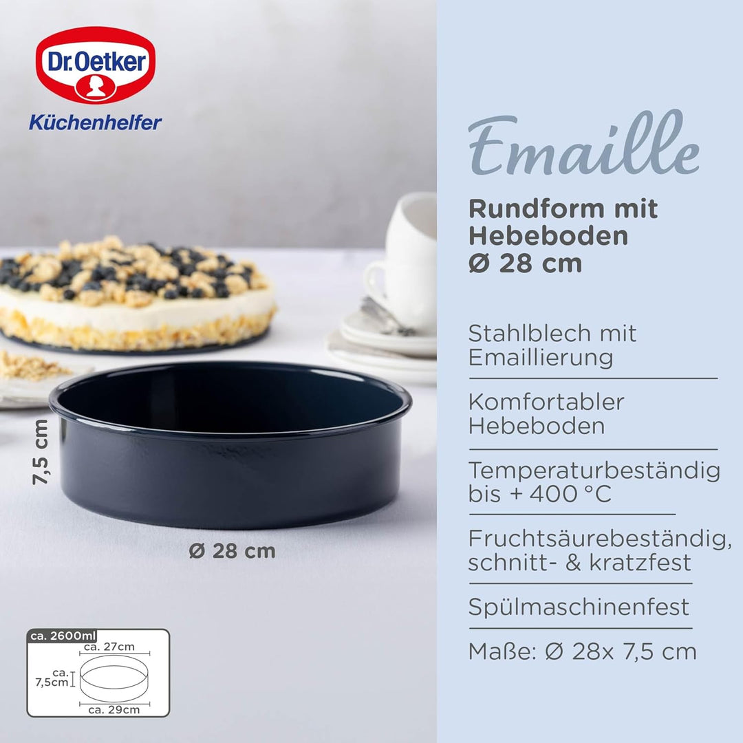 Dr. Oetker 2363 Oetker Hebeboden Ø 28 cm BACK-LIEBE EMAILLE, runde Backform mit schnitt- & kratzfest
