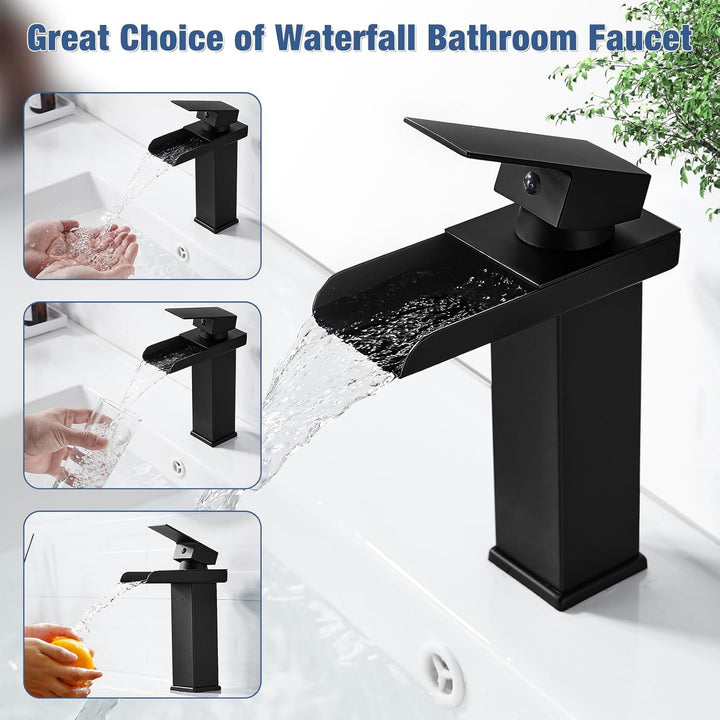 Wasserhahn Bad Schwarz Wasserfall Waschtischarmatur, Messing Einhebel Waschbecken Armaturen, Badarma