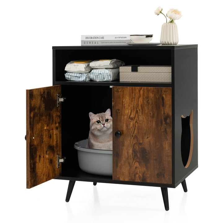 COSTWAY Katzenschrank Katzentoilette, Katzenhaus mit Doppeltüren & Eingang & offenem Regal, Katzenhö