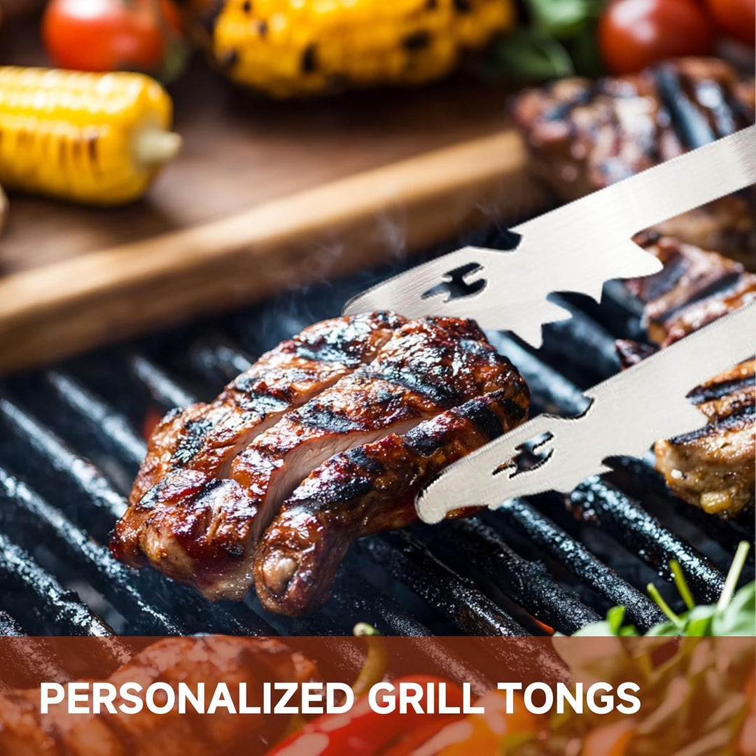 Grillbesteck Set 3-teilig aus Edelstahl mit Holzgriffen, Grillzubehör mit Grillwender, Grillzange un