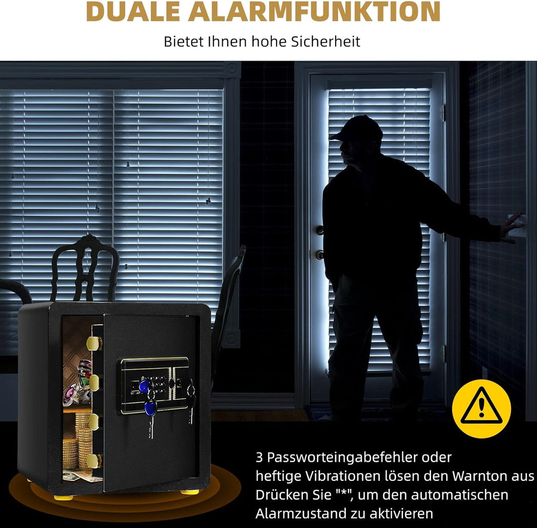 GOPLUS Elektronischer Safe, Feuerfester Möbeltresor mit Zahlenschloss, Schlüssel & Alarmsystem, Wand