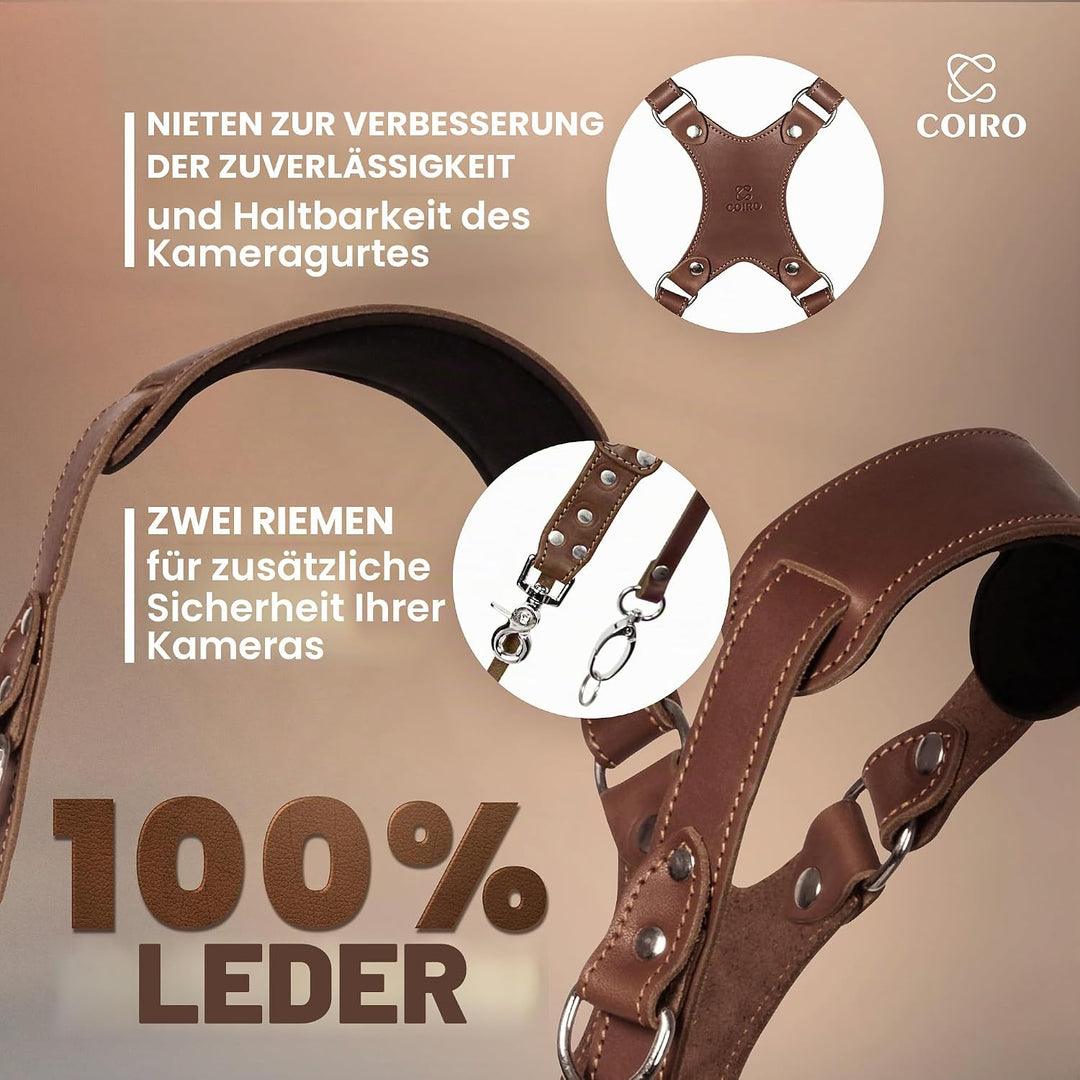 C Coiro Kamera-Zubehör Slim Dual Harness Zwei Kameras - Schulterriemen aus Leder, Braun, Einstellbar