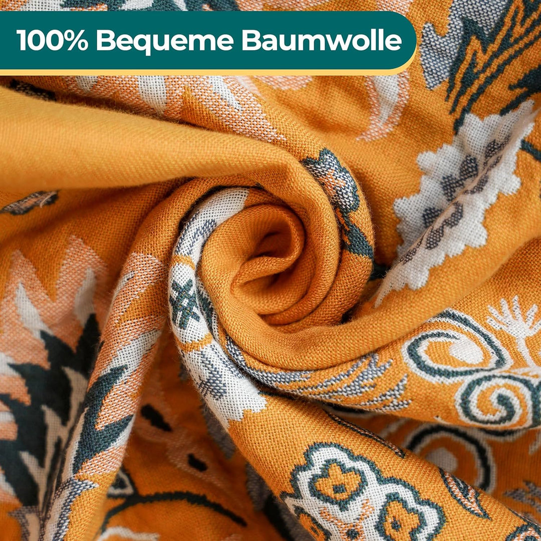 HOORDRY 100% Baumwolle Decke 230 x 250CM Boho Tagesdecke Doppelseitig Kuscheldecke Sofaüberwurf Wend
