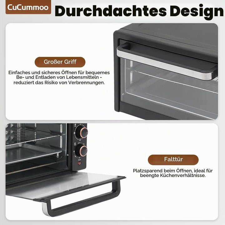 22 L Minibackofen, Mini Backofen mit Grillrost, Backblech vielseitiger Ofen mit einstellbarer Temper