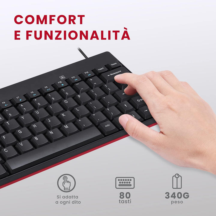 Perixx PERIDUO-212 Set Maus und Tastatur klein verdrahtet für Windows, Schnellwahltasten und Multime