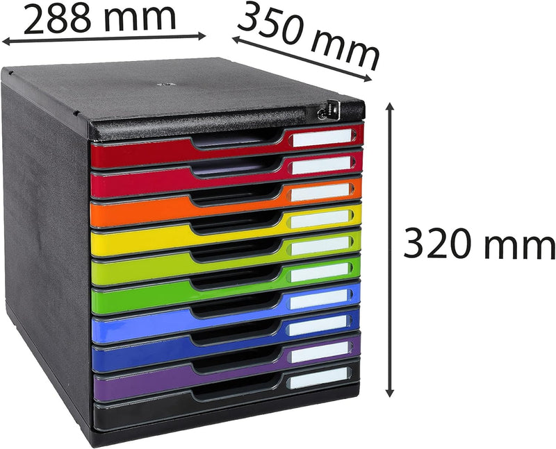 Exacompta 332798D Modulo A4 – 10 Schubladen mit Schlüssel Iderama Schwarz/Arlequin Gloss