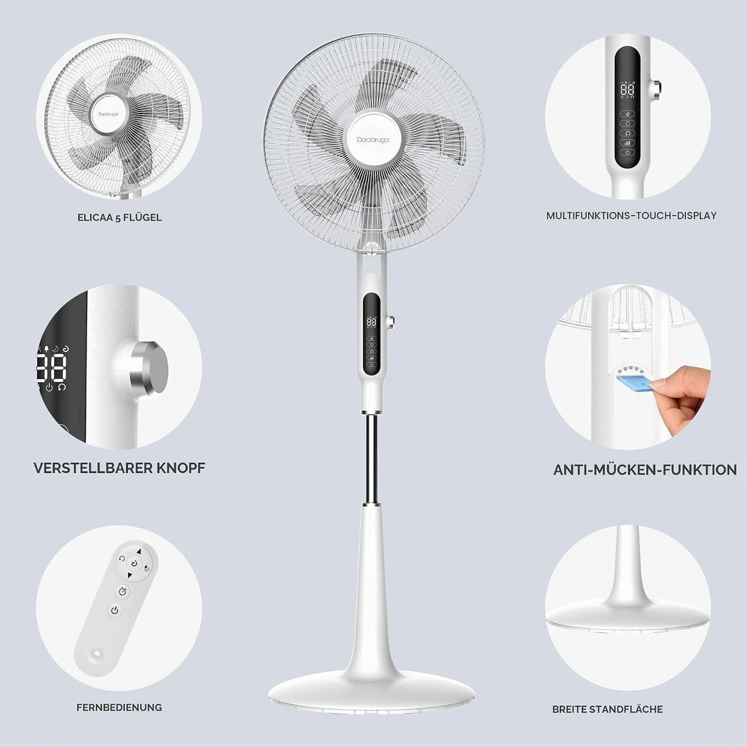 Digitaler, oszillierender, freistehender Ventilator, Premium Design, leise, Touchscreen, Nachtmodus,