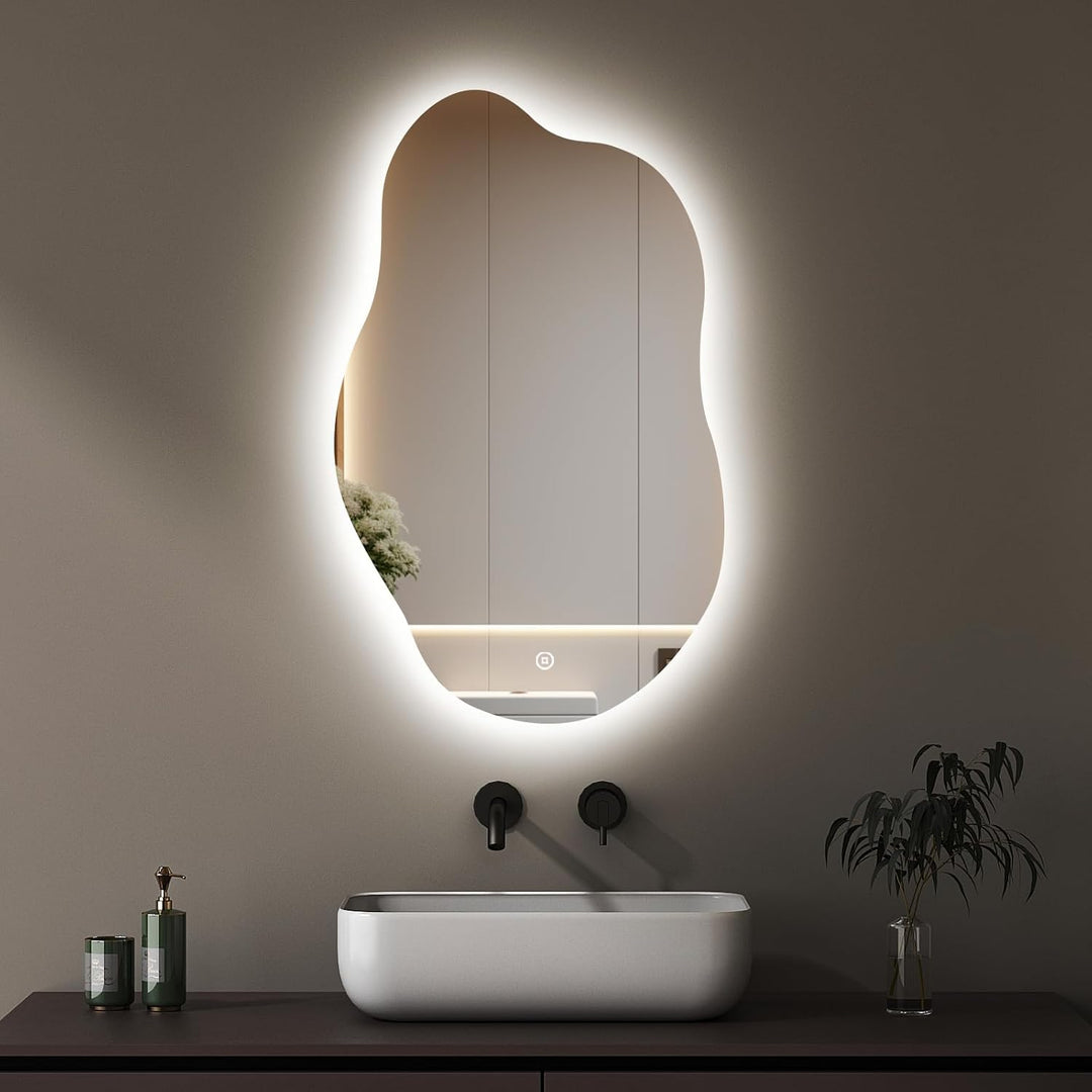 Boromal Asymmetrischer Spiegel mit Beleuchtung 52x85cm Asymmetrischer Badspiegel mit Beleuchtung LED