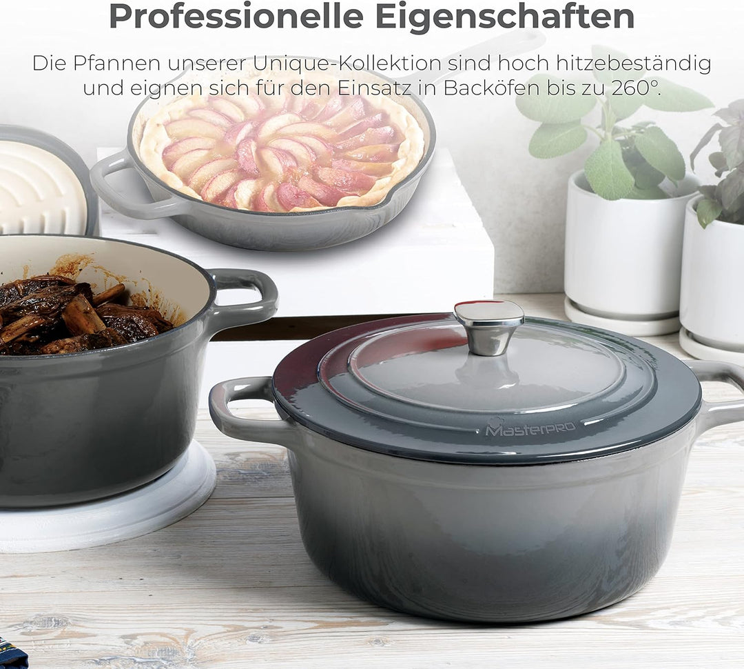 MasterPro Unique | Topfset 7-Teilig mit 3 Pfannen von 19, 27 und 30,5 cm Durchmesser und 1 Pfanne vo